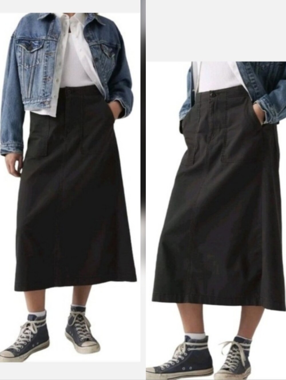 Levis Premium 32.5" Length Denim Skirt Black Cotton Stretch W 28 Back Slit New